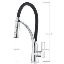 Ausziehbarer Küchenwasserhahn mit flexiblem Silikonsprüher, Einhebel-Auszieharmatur aus Messing mit Schwanenhals, moderne Hochbogenarmatur, Chrom mit schwarzem Gummi-Ausziehschlauch - Gebürstetes Nickel - Übersicht 4