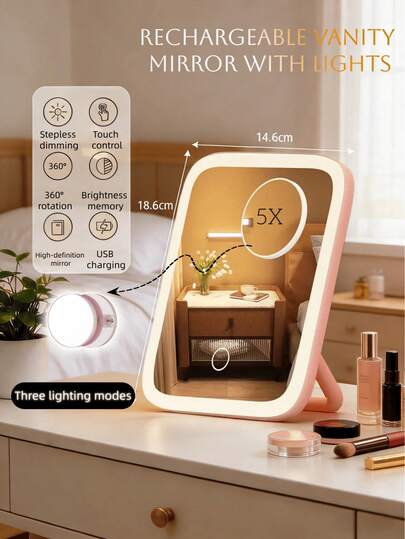 LED化妆镜，3种灯光模式，内置电池和充电线，触控操作，便携式可折叠，旅行化妆镜，浴室镜，LED化妆镜，带灯化妆镜，女士理想之选，情人节礼物，宿舍日常使用，时尚设计，价格实惠，圣诞礼物，化妆品，化妆工具，超值，礼品，女士礼物，圣诞礼物，赠品，旅行，超值，旅行必备