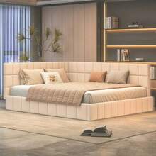 Polsterbett Schlafsofa 160*200 Multifunktionsbett Mit Lattenrost Aus Hautesympathischem Samtstoff Beige - Beige - View 1
