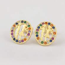 New Arrival Romantic Gold Plated Girl Boy Portrait Stud Earrings For Women Oval Shape Cubic Zirconia Valentine's Day Ear Jewelry Gifts - Colorful - View 6