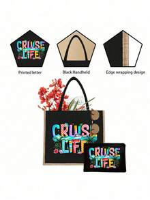 Bộ túi tote và túi đựng đồ bằng vải lanh chủ đề Du lịch biển, họa tiết cây dừa, vỏ sò, cá heo, sao biển, in hình cuộc sống du lịch biển, túi xách tay và túi đựng mỹ phẩm, túi đựng đồ nhẹ, có thể gấp gọn, đồ dùng cần thiết cho bãi biển, túi mùa hè cho nữ, túi mua sắm bằng vải lanh dung tích lớn, túi tote mua sắm và túi đựng mỹ phẩm tái sử dụng, túi đựng sản phẩm chăm sóc da, túi đựng sạc, túi đựng sơn móng tay, hoàn hảo cho du lịch, kỳ nghỉ, lễ hội và bãi biển. - Nhiều màu - Xem 4