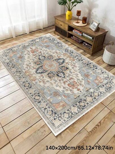 1pc Vintage Persian Style Rug, Machine Washable Polyester, Soft Bohemian Design, Suitable For Patio, Garden, RV And Indoor Use - Great For Living Room, Sunroom, Hardwood Floors.