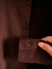 ISADORA MODA Women's Long-Sleeved Shirt, Polyester Fabric, One Button On The Cuffs, Available In White And Black, Sizes S, M, L - 咖啡棕 - 查看 3