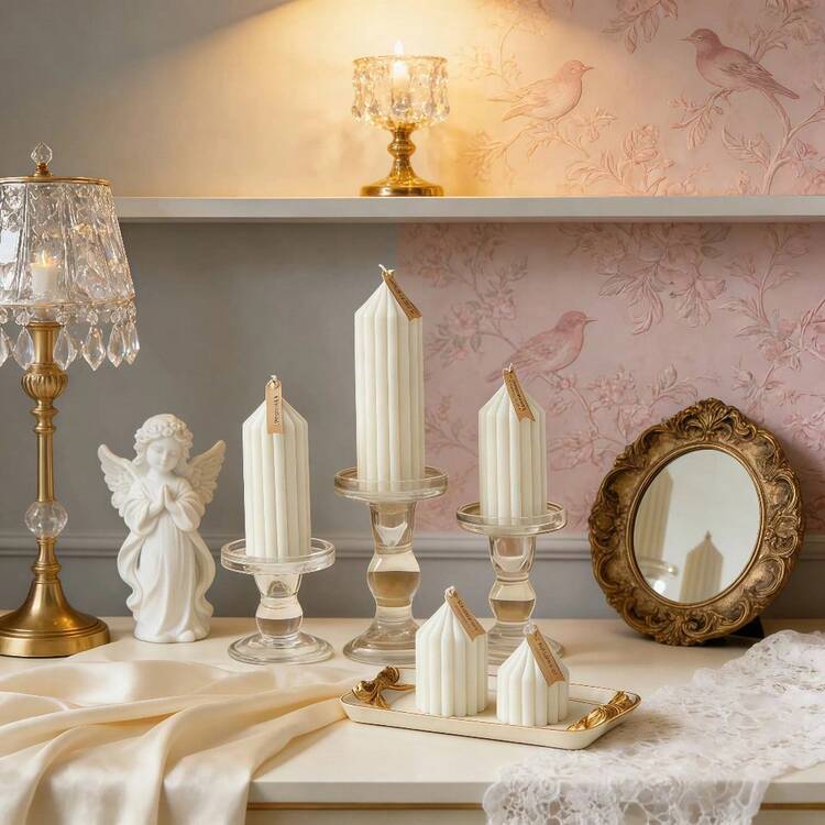 15厘米/10厘米/7.5厘米条纹柱形香氛蜡烛，由大豆蜡和石蜡制成，含有香料。可用作蜡烛中心装饰、赠送朋友的礼物、赠送女士的礼物、赠送女主人的礼物、节日装饰、家居装饰和房间装饰。 - 白色條紋尖頭 - 查看 5