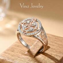 925 Sterling Silver Rose Gold Plated Celtic Knot Ring, Anillo Nudo De Bruja Plata 925 Original Witch Knot Jewelry, Cubic Zirconia Decorated S925 Witches Knot Ring, Witchtok Witch Jewerly Pagan Jewelry For Devotion For Protection - 10 - 查看 3