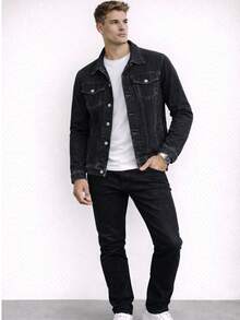 Men's Iron Button Twill Jacket - 黑色牛仔褲 - 查看 3