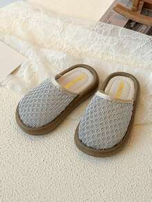 1 Pair 2026 Summer New Kids Lace Slippers, Girls Soft Bottom Breathable Closed Toe Mules, Fashionable Casual Shoes - Silver - View 5