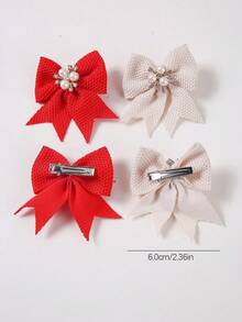 10个装女孩多色珍珠蝴蝶结布艺发夹，可爱公主甜美刘海夹，百搭日常及开学季发饰 - 彩色 - 查看 8