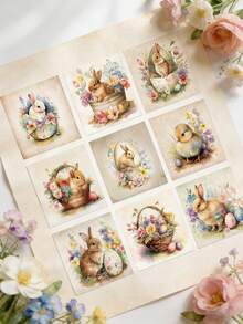 9 piezas Etiquetas adhesivas para botellas de vino de Pascua feliz con diseños impermeables de conejo, huevo y pollito para decoraciones de fiesta, decoración de mesa de temporada y regalos - multicolor - Ver 3