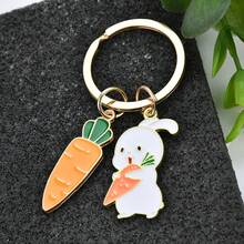 1pc Cute Big Carrot Holding Carrot Rabbit Keychain, Creative DIY Alloy Drip Oil Plant Fruit Animal Combination Keychain, Cartoon Rabbit Hugging Carrot Keychain Bag Pendant, Holiday Party Small Gift For Friends - Multicolor - View 3