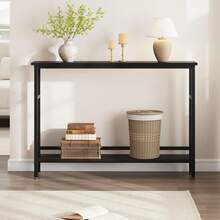 Mesa de Sofá Delgada 5.9 Pulgadas - Consola Estrecha de 2 Niveles con Estante Ajustable, para Sala, Entrada, Pasillo y Vestíbulo - Negro - Ver 7