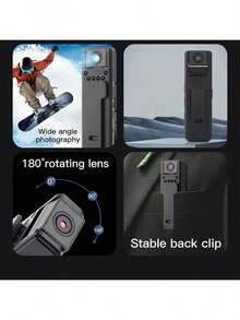 Cámara mini Full HD 1080P - Cámara de video inteligente portátil con visión nocturna, lente rotativa 180°, compatibilidad de audio, expansión de tarjeta TF, adecuada para aventuras al aire libre, viajes, monitoreo, grabación deportiva, ligera, portátil, estructura, ideal para entusiastas del deporte - Negro - Ver 9
