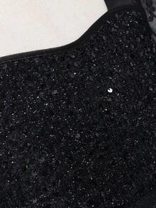 Summer Girls' Fashionable & Elegant Sequins Embellished Mesh Patchwork Dress - Black - View 7