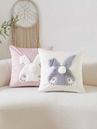 1/2/4pcs Large 17.7x17.7in/45x45cm Easter Bunny Throw Pillow Cover, Contemporary Style, Polyester Decorative Cushion Case With Zipper Closure, Machine Washable, For Various Room Types 2D Flat Printing