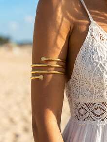 1件波西米亚风度假休闲光滑金色四层螺旋臂环，简约时尚个性化女士臂环，适合派对、晚宴、送礼、日常佩戴、旅行 - 金色 - 查看 2