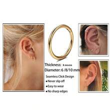 Pendientes de aro pequeños y delicados chapados en oro de 18k, aros pequeños con bisagra de acero quirúrgico de 18G para lóbulo, cartílago, hélix, rook, daith, concha, nariz, labio y perforaciones corporales. Accesorios de joyería versátiles perfectos para usar mientras nadas, te bañas, haces ejercicio. Excelentes para el Día de San Valentín, cumpleaños, Día de la Madre y sorpresas de vacaciones. - Multicolor - Ver 7
