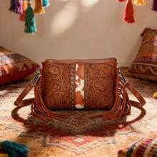 This Fashionable PU Large Capacity Fringe Crossbody Bag Features A Multi-Compartment Design, Blending Vintage Bohemian Western Style, Decorated With Fringe, Rivets, And Woven Craftsmanship. It Can Be Worn On The Shoulder Or As A Crossbody, With A Detachable And Adjustable Shoulder Strap, Practical And Convenient. It Is An Ideal Choice For Shopping, Outdoor Activities, Travel, And Picnics. It Also Makes A Perfect Gift For Family And Friends., Boho - Multicolor - View 4