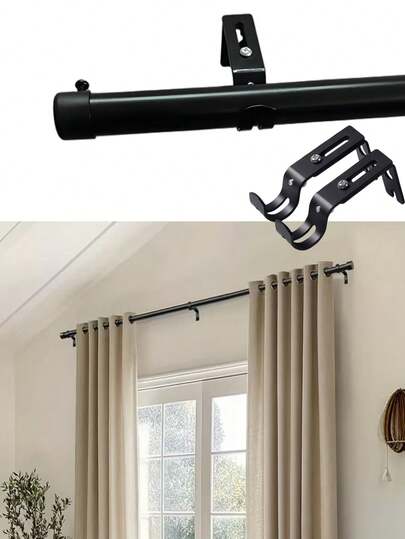 0.98 Inch Splice Black Curtain Rod/Roman Rod, Classic Versatile Small Flat Head Decorative Finials, Curtain Rod Set With Brackets, Length 31.5-158 Inches, Multiple Sizes Available, Easy Installation, Sturdy , Suitable For: Curtain Rod/Shower Rod/Sun Shade Rod/Sheer Curtain Rod, Can Be Wall-Mounted Or Hanging Installed, Can Install Curtains, Sheer Curtains, Shower Curtains, Suitable For Bedroom, Kitchen, Living Room, Dining Room, Office, Dorm Or Rental, Modern Minimalist Design, Lightweight Curtain Rod Bracket Set