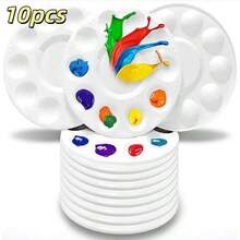 15/10/5个白色圆形塑料调色盘，带10个孔，用于美术颜料混合 - 畫盤 - 查看 11