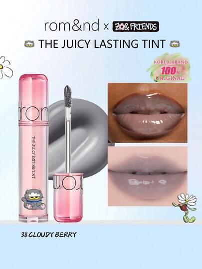 Rom&nd 果汁唇釉笔 2.0 No.38 限量版经典动漫联名礼盒，玻璃般光泽唇彩，水润保湿配方