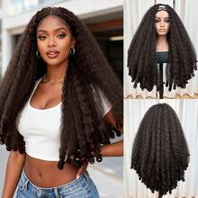 非洲V型分缝蓬松卷发假发，专为设计，无需胶水即可佩戴，发尾卷曲独特，合成材质，无需留出头发区域，夹式设计。 - 彩色 - 查看 11