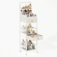 carrito organizadorUzelia Carrito Organizador de  con Ruedas Organizador de Cosméticos Perfumes Mujer con 2 Cajones Estuche de Cosméticos con 4 Compartimentos Almacenamiento de para Tocador Recámara - Blanco - Ver 8