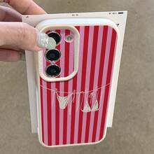 TPU Material Sweet Summer Girl Personalized Pink Striped Swimsuit Pattern Fashionable Phone Case Compatible With Samsung/A05s/A12/A13/A14/4G/A15/A21s/A23/A25/A32/5G/A34/A35/A50s/A51/A52/A53/A54/A55/A71/A72/A73/S10/S20FE/S20Ultra/S21Ultra/S22/S22Plus/S23/S24, Redmi 10C/12C/Note10/11/12/13/ProPlus/Note8/9Pro, Full Protective Soft Cover - White - View 4