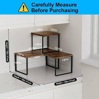 Countertop Organizer Corner Shelf, 2 Tier Adjustable Stackable Corner Shelves Kitchen, Bathroom, Spice Rack, Coffee Area, Cabinet, Dresser Table, Corner Counter Shelf Stand, Rustic Brown