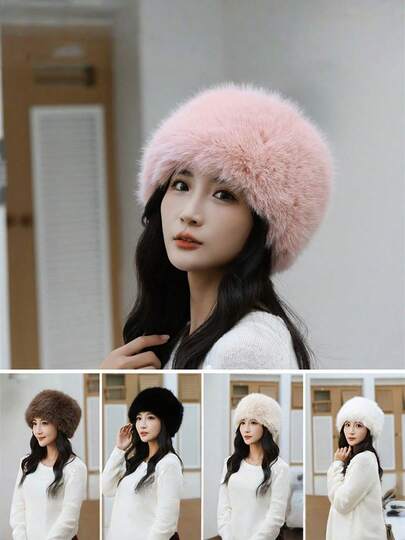 女士秋冬保暖抓绒帽 - 时尚外观，加厚蒙古包风格，舒适保暖，适合户外活动