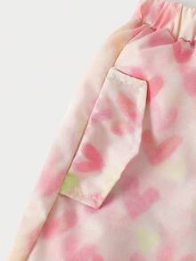 3pcs/Set Girls Casual Cream White Hollow Long Sleeve Top + White Tank Top + Pink Heart Cargo Wide Leg Pants Outfit, Suitable For Summer - Pink - View 9