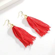 1Pair Retro  Hand-Beaded Earrings, Bohemian Colorful Tassel Seed Bead Jewelry For Women Daily Wear Festival Fashion Accessory - 綠色 - 查看 4