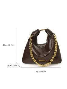 Hollow Straw Woven PU Patchwork Mini Underarm Bag With Star Pendant Detachable Leather Shoulder Strap Zipper Closure Women's Crossbody Small Bag - Coffee Brown - View 3