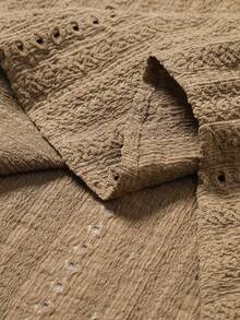 男士短袖衬衫，商务休闲，夏季新款，纯棕色镂空 - 棕色 - 查看 7