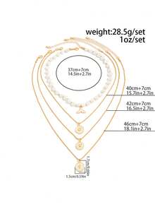 4件套海洋假日几何链条项链，仿珍珠串珠，贝壳，扇贝，鱼尾吊坠，优雅奢华，适合婚礼、派对、海滩、休闲、街头风格，女士及情侣款，假日、生日礼物 - 金色 - 查看 5