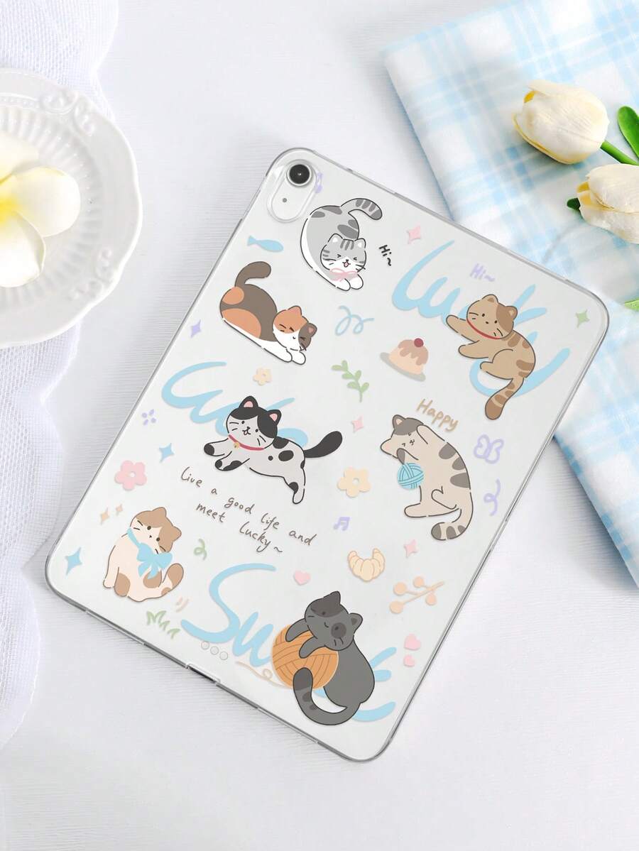 1pc TPU Soft Case With Cute Cats Pattern, Compatible With IPad Mini1/2/3/Mini4/Mini5/Mini6/Mini7/Air/Air2/9.7/10.2/10.5/Air4/Air5/10.9/Pro 11-Inch/10th Gen/Air 11-Inch (M3) 2025/Pad (A16) 11 Inch 11th Generation 2025, A7/A8, Lightweight Ultra-Thin Soft Shell, Cartoon/Personalized/Creative/Adorable, TPU Tablet Protective Cover, Transparent Case, No Pen Slot - Multicolor - View 1