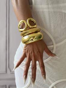 3pcs/2pcs/1pc Luxury Cufflinks & Bracelet Set, Gold Color Bracelet, Wide Style Bracelet, Thick Style Bracelet, Fashion Unique Oversized Gold Bracelet - Yellow Gold - View 17