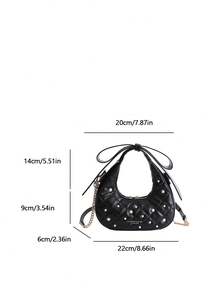 Fashionable Bowknot Rhombus Pearl Shoulder Underarm Bag, Handbag & Crossbody Bag For Women - Black - View 9