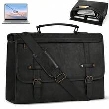NEWHEY 17英寸男士PU皮革笔记本电脑包，男士公文包，男士防水斜挎包，男士单肩笔记本电脑包 - 彩色 - 查看 2