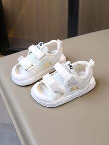 Kids' Breathable Mesh Sports Sandals - Dual Adjustable Hook And Loop Strap Design, Lightweight Shock-Absorbing Sole, Open Toe, Casual Summer Toddler Shoes - White - View 2