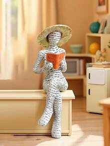 2pcs/Set (1 Hat And 1 Statue) Thinking Woman Reading Statue, Multipurpose Home Decor, Handmade Resin Crafts, Handcrafted Collectible/Gift - Reader - View 2