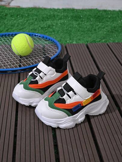 [Bestseller] Kids' Chunky Sneakers, Spring/Autumn Campus Style Children's Sports Shoes, Colorblock Mesh Breathable Hook And Loop, Soft Non-Slip Soles, Boys/Girls Athletic Casual Shoes, Please Refer To Size Chart