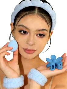 5pcs Women Sponge SPA Headband, Wristband Set With Large Flower Hair Clip, Hair Accessories Suit, Suitable For Party Gifts And Daily Use (For Better Photo Effect. The Actual Item Comes Without Packaging.) - Multicolor - View 10