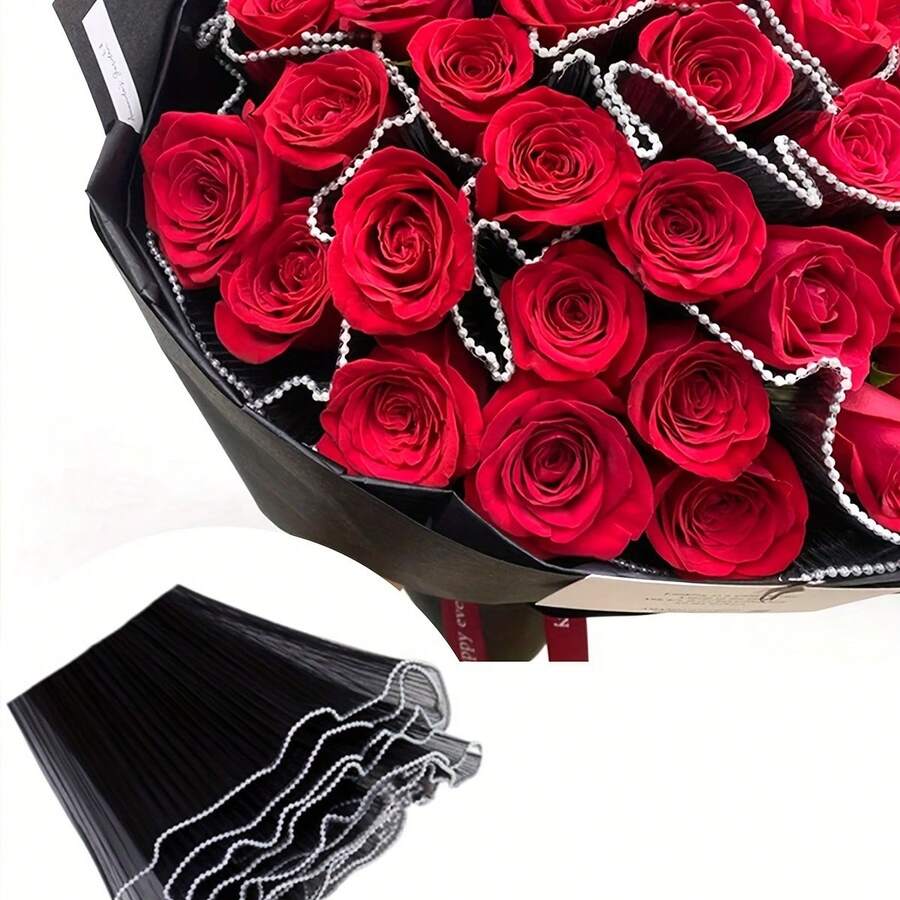 2 Rolls/1 Roll Faux Pearl Ruffle Fabric Flower Wrapping, Suitable For Party, Wedding, Birthday Gift Packaging, Bouquet Accessories, Gift Wrapping, Flower Packaging, Valentine's Day, Mother's Day (White 2 Styles Randomly Sent) - Multicolor - View 1