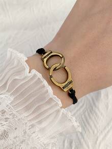 2件套潮流情侣友谊手链，欧美创意个性化自由合金手铐编织手链，情侣款 - 黑色 - 查看 3