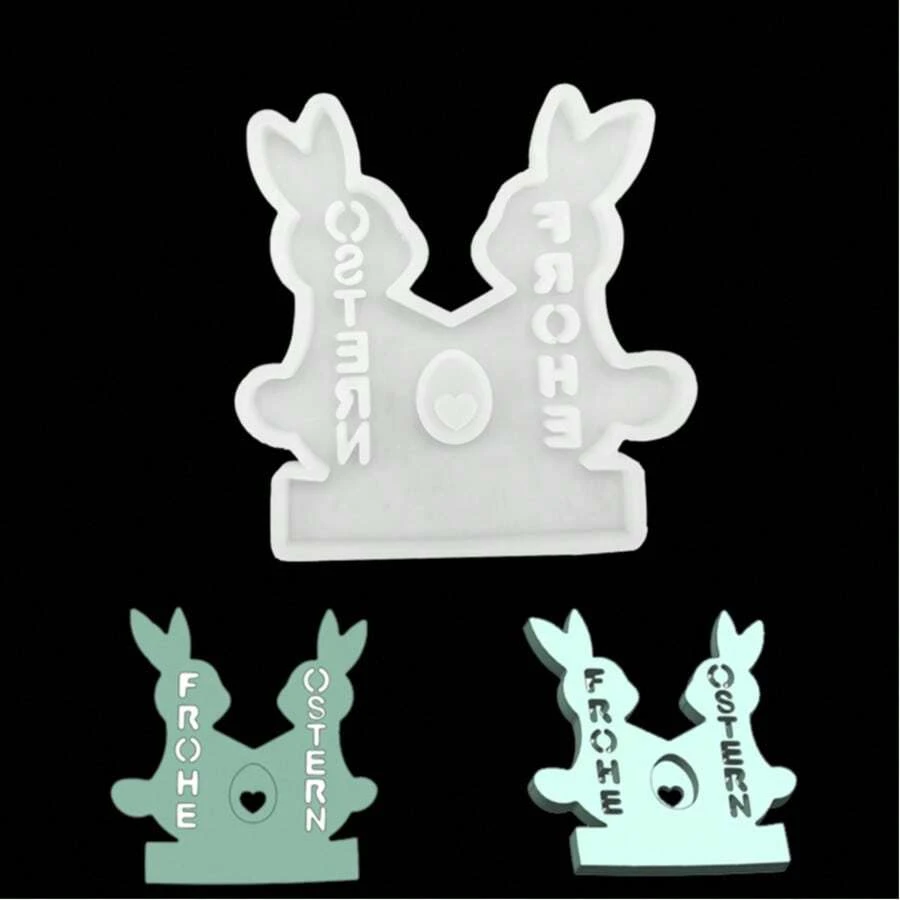 二合一心形和德国复活节兔子模具，水泥、石膏、硅胶材质，适用于DIY蜡烛、树脂工艺品制作 - A - 查看 1