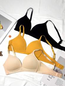 3Pcs Teen Seamless Bralette Set - Wireless & Comfortable Everyday Bras - Multicolor - View 5
