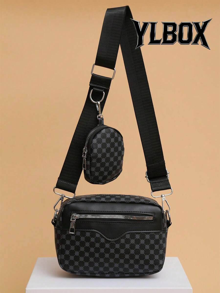 2pcs Embroidery Man Shoulder Messenger Bag With Mini Key Purse, Fashionable Shoulder Bag Students Commute Sling Bag For Man Man Bag School Supplies Bag Cylinder Bag Vintage Travel Gifts For Leather Bag For Vintage Summer Bag Spring Break Vacation Gift Bag Pack Cross Body Bag Vintage Bags Print Mini Bag Small Bag Office Bag Sling Bag Side Bags New Life Items For Students Men Essentials Fashion Men's Bags Business Luxury Bags Small Bag For Men Body Bag For Men Pouch Camera Bag Festival Valentine'S Day Phone Bag - Navy Blue - View 1