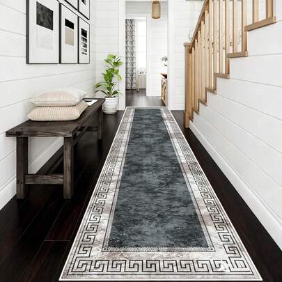 1pc Luxury Carpet, Modern Bordered Washable Hallway Carpet, Non-Slip Kitchen Runner Carpet, Ultra-Thin Soft Corridor Carpet For Bedroom Entrance, Bathroom, Laundry Room, Stairs, Modern Minimalist Home Decor, Soft Comfortable Living Room Long Decorative Carpet, Holiday Decor