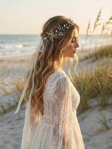 Băng đô đính pha lê kèm ruy băng, phụ kiện đội đầu cô dâu màu bạc thanh lịch, phù hợp cho đám cưới, dạ hội và chụp ảnh. - Bạc - Xem 4