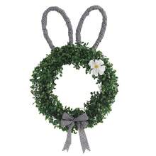1 Stück/Osterhase Kranz, Eukalyptus grünes Blatt Hasenohren-förmiger Kranz, Leinen Schleife Heim Dekoration Anhänger, Tür Hänger & Wand Dekor Kranz Ornament - Hasen-Kreisblumenkranz - Übersicht 2